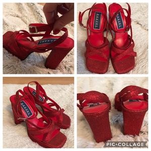 Bakers Heel 👠 Shoes Sz 8.5 Red Sparkle Exc. Cond.